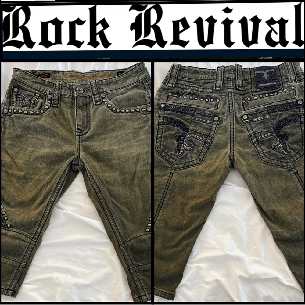 Rock Revival Green Jean Shorts with Unique Style Buckle Exclusive